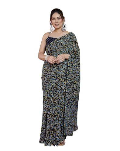 Image of Yashika Women's Georgette Printed Ready To Wear one Minute Saree With Unstitched Blouse | 1 Minute saree | Ready To Wear sari | saree for women