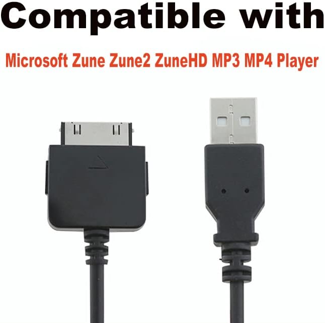 Adhiper Replacement USB Sync Data Transfer Charging Cable Copper Wire Charger Cord Compatible with Microsoft Zune Zune2 ZuneHD MP3 MP4 Player (3.3ft/Black)