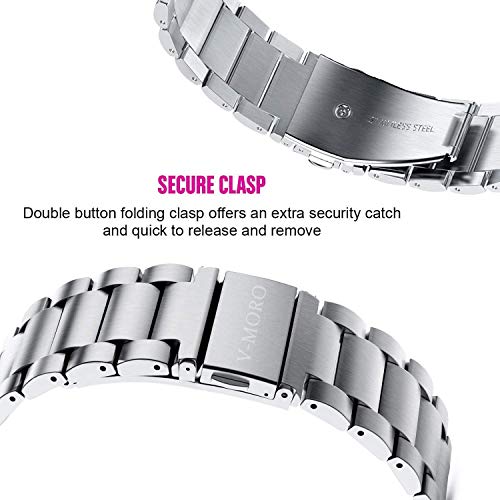 V-Moro Metal Strap Compatible With Galaxy Watch 46Mm(2019) Band/Galaxy Watch 3 45Mm Bands Men Silver Solid Stainless Steel Replacement For Samsung Galaxy Watch 46Mm(2019)/Gear S3/Galaxy Watch3 45Mm #TOP5