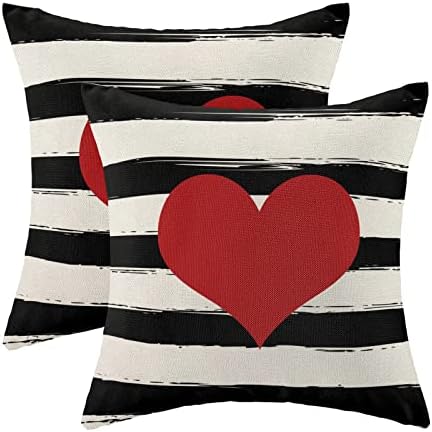 Valentines Pillow Covers 16×16 Inch Set of 2,Red Love Heart Throw Pillows Case,Valentine’s Day Mother’s Day Anniversary Decorative Linen Square Cushion Covers Farmhouse Outdoor Decor for Home Sofa Bed