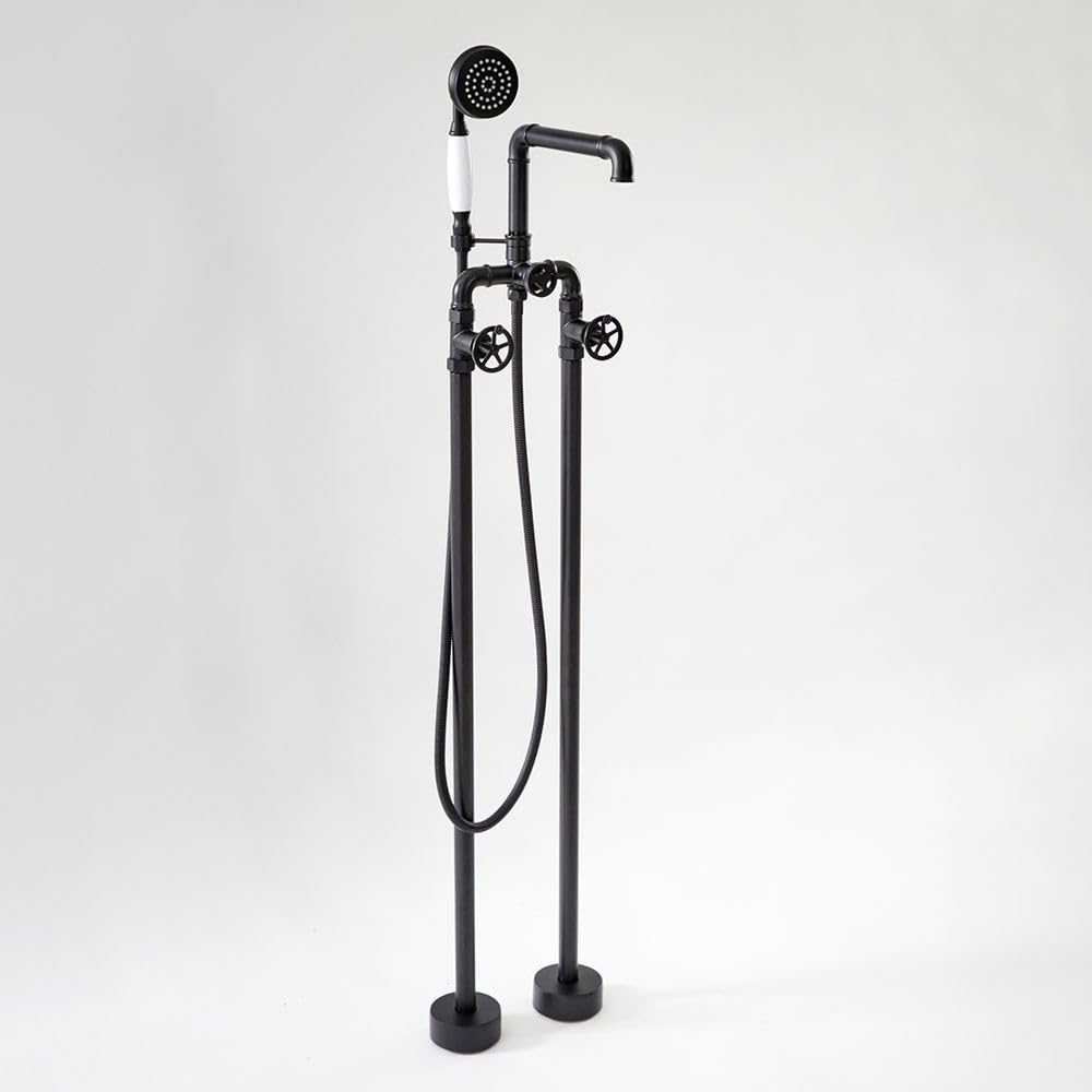 Milano Black Zandra Freestanding Bath Shower Mixer Tap Swivel Spout Hand Shower