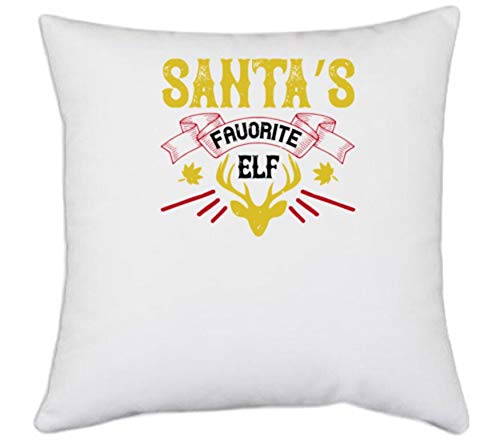 UDNAG White Polyester 'Christmas | Santa’s Favorite elf' Pillow Cover [16 Inch X 16 Inch]