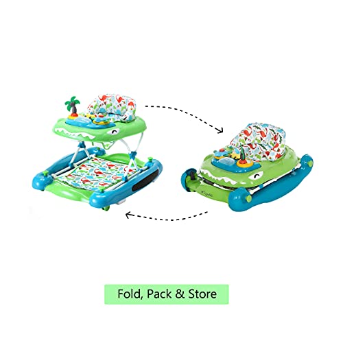 Image of Dream On Me Baby Steps Baby Walker, Infant Activity Walker Three Position Adjustable Height, Removable Tray, Folding Walker for Baby 6-12 Months, Blue and Green