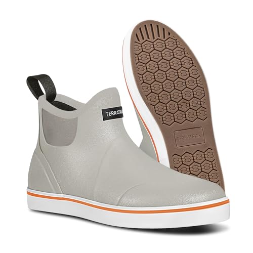 TerraTrax Men's Waterproof Deck Rain Boots - Anti-Slip Rubber Ankle Boots for men, ideal for Fishing...