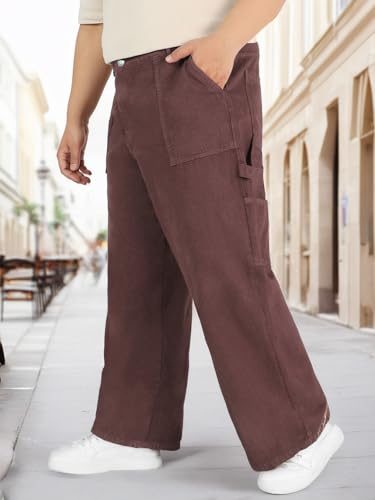 Image of Urbano Plus Men's Loose Mid Rise Baggy Fit Cargo Carpenter Jeans with 6 Pockets Non-Stretchable