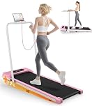 HomeFitnessCode Folding Treadmill with Incline, 2.5HP Walking Pad Under Desk Treadmill for Home, Electric Motorised with LED Display & Remote, Adjustable Speed, 130kg Capacity, Pink