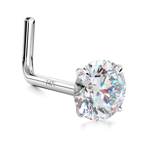 14K Gold Nose Rings Studs : Solid Gold 18G 20G 22G Screw Nose Rings Simulated Diamond CZ Nose Studs Hypoallergenic Nose Piercings for Women Men