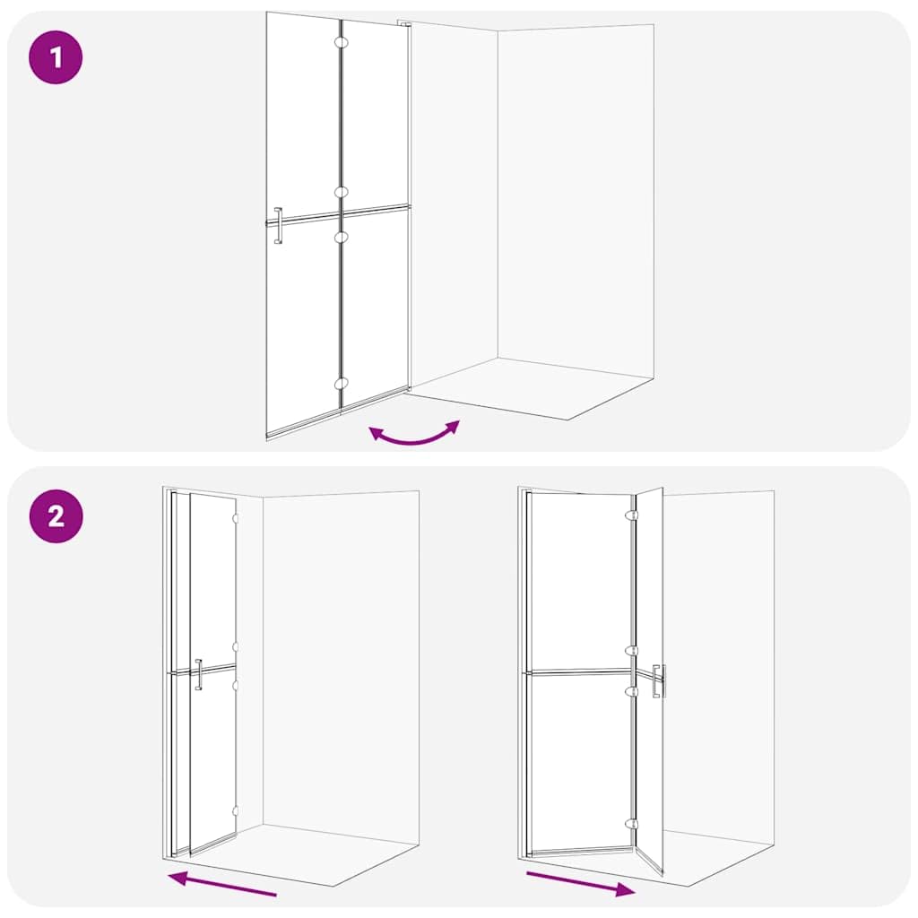 Ścianka prysznicowa Walk-In czarna z aluminium i szkła hartowanego, 110 x 6,5 x 190 cm, składana, do łazienki, ochrona przed rozpryskiwaniem, zajmuje mało miejsca szklana ścianka do wnętrz