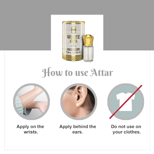 Ajmal WHITE OUD Attar | Oudh Floral & Woody Fragrance | Unisex Non-Alcoholic | Long Lasting Attar Men & Women - 5 ML