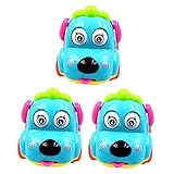 FOYTOKI 3Pcs Animal Car Shape Wind Up Creative Clockwork for Cartoon Dog Design Fun Wind Up for Boys and Random Colors