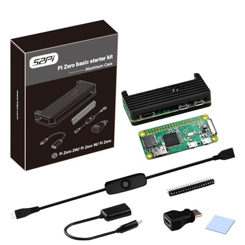 GeeekPi Zero W Kit for Raspberry Pi Zero W Board, with Pi Zero W Aluminum Case, Copper Heatsink, 20Pin Header, Micro USB to OTG Adapter, Switch Cable and HDMI Adapter