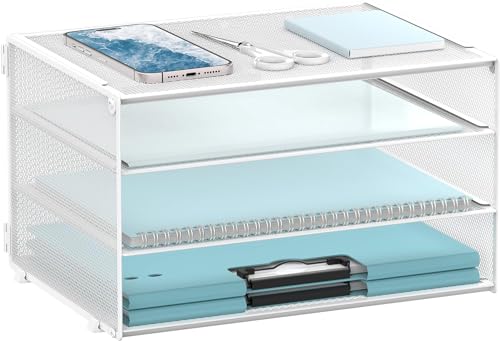 SUPTIDY Organizador de papel de malla de metal de 3 niveles para el hogar y la oficina, color blanco