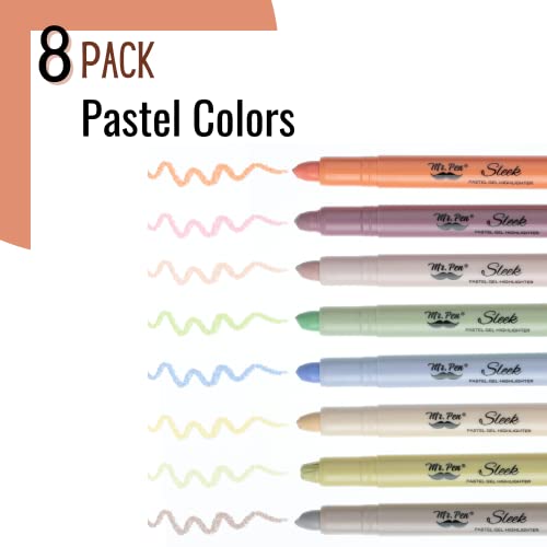 Image of Mr. Pen- No Bleed Gel Highlighters, Pastel Colors, 8 Pack