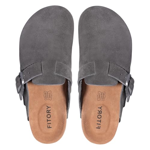 Image of FITORY Mens Suede Clogs with Arch Support Leather Cork Footed Mules