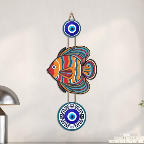 Image of Artvibes Vastu Fish Evil Eye Wall Decor for Main Door | Lucky Fish MDF Wall Hanging Art | Positive Energy Accent for Living Room | Hallway | Office | Bedroom | Wall Art Gift (WH 8533N)