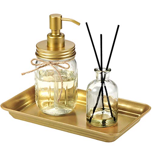 Vintage Farmhouse Decor Metal Vanity Tray(2 Pack),Countertop Guest Hand Towel Storage Organizer Tray Dispenser, Sturdy Holder For Perfume,Cosmetics, Jewelry, Makeup Bathroom Organizer (Gold) #TOP2