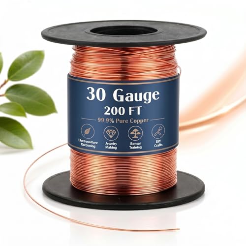 Image of Therwen 200ft 30 Gauge Copper Wire for Gardening, Electroculture, Bonsai, Jewelry Making Beading DIY Craft Pure Bare Copper Wire Spool