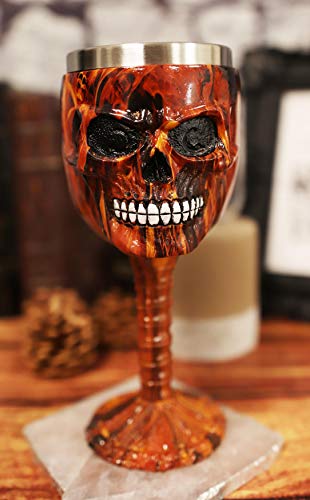 Ebros El Diablo Inferno Hell Fire Skull Face Beverage Drinkware Serveware Ossuary Macabre Halloween Decorative Accent (Wine Goblet Chalice) #TOP18