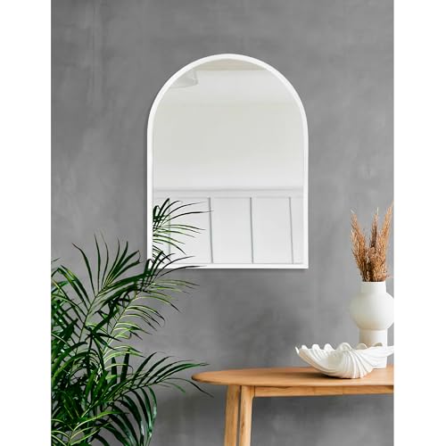 Image of Arch Wall Mirror 20 inchx16 inch Large White Bathroom Mirror Metal Frame Mirrors for Wall, Decoration Vanity Bedroom Entryway Living Room Room Home Decor