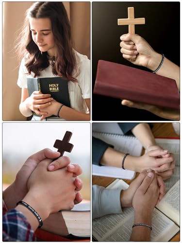 Image of Sureio 15 Pcs Christian Gift Bracelets for Women Men Inspirational Leather Religious Bible Verse God Faith Scripture Bracelet
