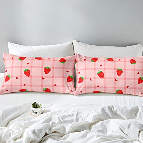 Setwier Cute Kawaii Fruit Strawberry Duvet Cover Set Queen Size For Girls Boys Kids Teens Comforter Cover Grape Bedding Set Quilt Cover, 2 Pillowcases #TOP2