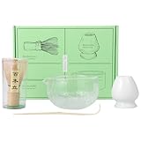 Matcha Set,Matcha Besen Set 4-teiliges mit Matcha Zubehör Schale Matcha Löffel Matcha Schneebesen Matcha Besenhalter, Matcha Whisk Traditionell Matcha Tea Set für Teeliebhaber
