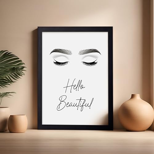 Image of Poster Master Fashion Poster - Hello Beautiful Print - Trendy Art - Modern Art - Minimal Art - Gift for Men, Women & Fashionista - Glam Decor for Dorm, Living Room or Bedroom, 16x20 Black Framed