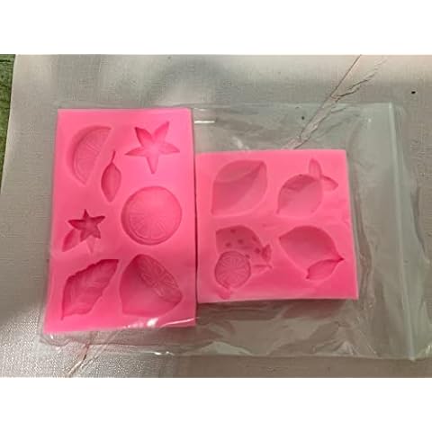 2 Pieces Lemon Silicone Fondant Mold Lemon Slices Fondant Mold Tropical Fruit Flower Leaf Chocolate Candy Mold for Soap Baking Cake Cupcake Topper Decoration DIY Crafts Supplies Cover