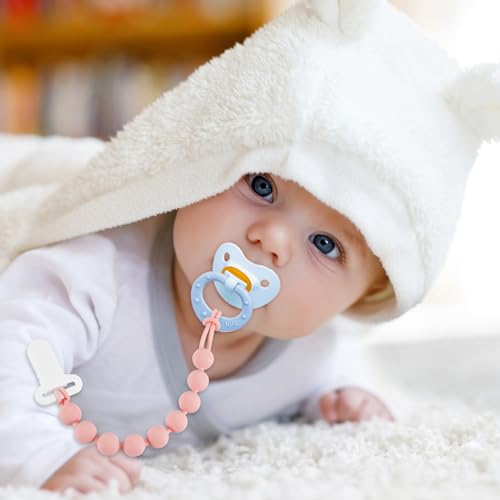 Image of Pacifier Clips Baby Girl, 4 Pack One Piece Flexible Soft Binky Clips Silicone Pacifier Holder Clip for Girls, Baby Girl Newborn Essentials