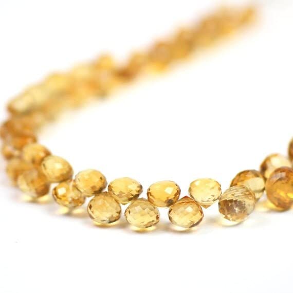 Citrine jaune doré micro facettée perle oignon semi précieuse 4mm