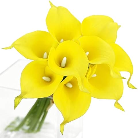 Floral Kingdom USA 14" Real Touch Latex Calla Lily Bunch Artificial Spring Flowers for Home Decor, Wedding Bouquets, and centerpieces (Pack of 10) (Yellow) Cover