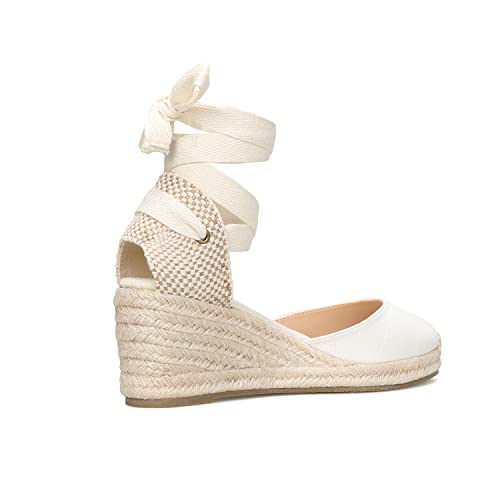 Women’s Platform Wedges Espadrilles, 3" Wedge, Soft Ankle-Tie Strap, Closed Toe, Classic Summer Sandals4