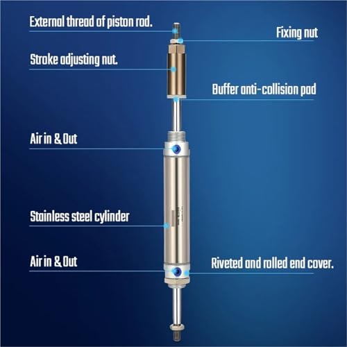 Cilindro neumático ajustable MAJ de acero inoxidable con doble efecto 4