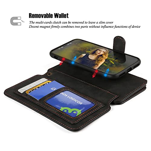 Modos Logicos Apple Iphone Xs Max Case, [Detachable Wallet Folio][2 In 1][Zipper Cash Storage][Up To 14 Card Slots 1 Photo Window] Pu Leather Purse With Removable Inner Magnetic Tpu Case - Black #TOP1