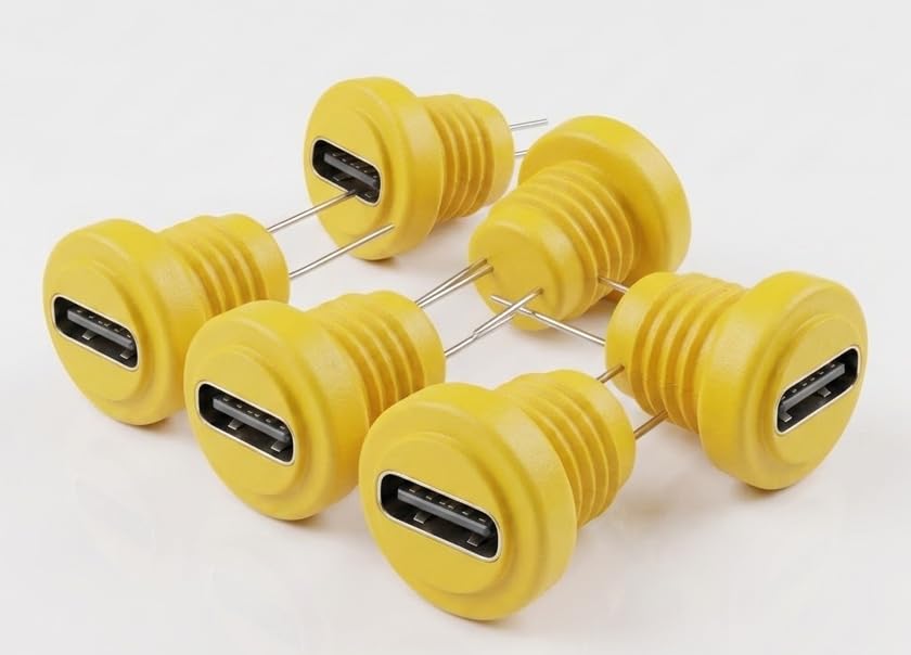 (Pack of 6) USB Type-C Female Panel Mount Socket Connector, Yellow, Threaded Body with Wire Leads-image-40