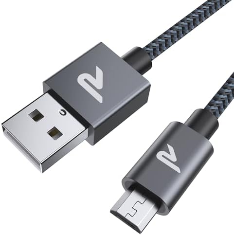 RAMPOW Micro USB Cable 6.6 ft, QC 3.0 Fast Charging, USB-A to Micro USB Data Sync Cord, Nylon Braided for PS4 Controller, Samsung Galaxy S7/S6 and Select Kindle Devices, Space Gray