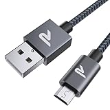 RAMPOW Micro USB Cable Android, [6.5ft] Sync and Fast Charging, Nylon Braided Samsung USB Cable - Android Charger Cable Compatible Samsung Galaxy S7/S6/J7, Moto, Kindle, PS4 and more - Space Gray