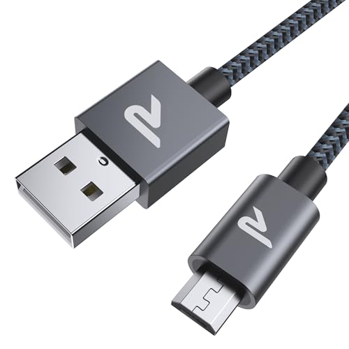 RAMPOW Micro USB Cable 6.6ft Nylon Braided Space Gray QC 3.0 Fast Charge & Sync 2.4A for Samsung Galaxy S5/S6/S7, HTC, LG, Kindle, Sony, PS4, and More
