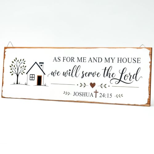 GOSBLUE As for Me and My House We Will Serve The Lord Sign Christian Wall Decor Rustic Bible Verse Wall Decor Christian Home Decor Farmhouse Decor Living Room Wooden Scripture Sign