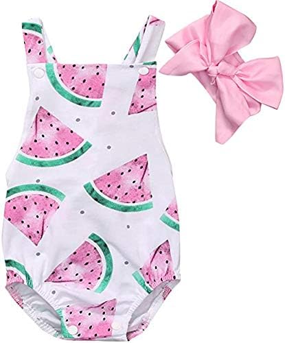 illikkuyaxBaby Girl One Piece Outfits Newborn Bodysuit Sleeveless Romper Watermelon Print Clothes with Headband