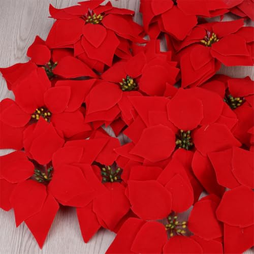 Flores artificiales rojas de seda en pack de 50 unidades para decoración navideña duradera 7