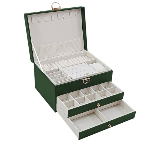 Kaitou アクセサリーボックス ジュエリーボックス 3段 小物収納 宝石箱 大容量 収納 ピアス 指輪置き ネックレス 鍵付き グリーン