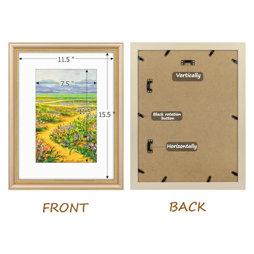 Image of Golden State Art,12x16 Ornate Picture Frame Holds 8x12 Photo,Champagne Gold | Includes plexiglass front,white mat,build-in hangers and buttons.Displays 8x12 photo on wall