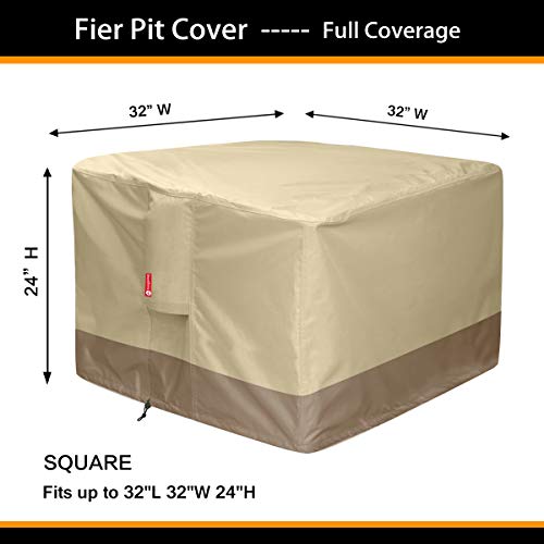 SheeChung Gas Fire Pit Cover Square - 600D Heavy Duty Patio Outdoor Fire Pit Table Cover with PVC Coating,100% Waterproof,Air Vents,Fits for 29/30/31/32 inch Fire Pit/Table Cover (32”L x 32”W x 24”H) by SheeChung - Image 2