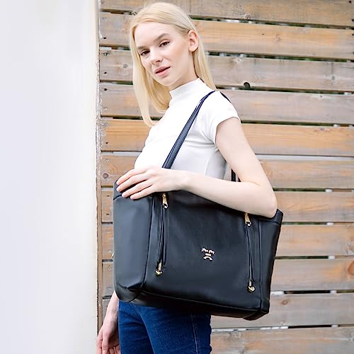 miss fong Diaper Bag Tote Leather Diaper Bag Backpack,Large Capacity Mommy Bag Hospital Bag,12 Pockets Travel Diaper Tote with Changing Pad,Stroller Straps & Insulated Pockets for Mom & Dad-Black - Thumbnail 2