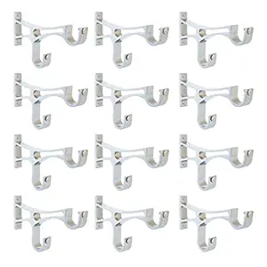 ZYREX Stainless Steel Chrome Finish Double Curtain Support for Bracket Parda Holder Window Rod Support Fittings (Silver) (Pack of 12)