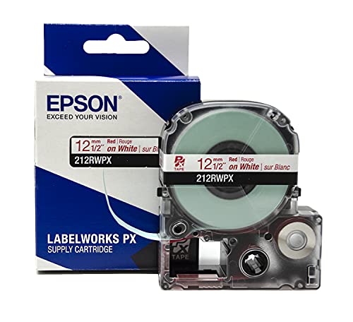 Epson LABELWORKS 212RWPX Label Tape - Red on White - 1/2" (12mm), 30ft