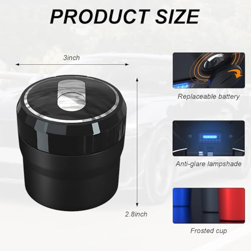 Image of DXNQ Car Ashtray with Lid, Easy Clean Up Detachable Smokeless Ashtray with LED Blue Light, Portable Mini Ash Tray Cup Holder for Car Home Office Travel, Interior Auto Accessories (Black, Small)