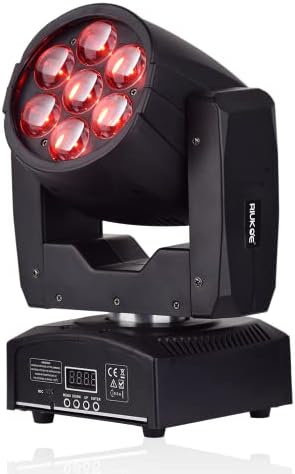 RIUKOE Led Moving Head Beam Zoom Wash Stage Light DMX 7x12w RGBW Color Mini Moving Head Lights for Clubs DJ Events Party
