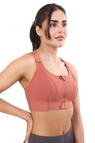 Image of Bella Voste Women Polyester Spandex High Impact Front Zip Sports Bra Fitness Criss Cross Back Crop Tops Tank Gym Yoga Workout, Size: M-5XL